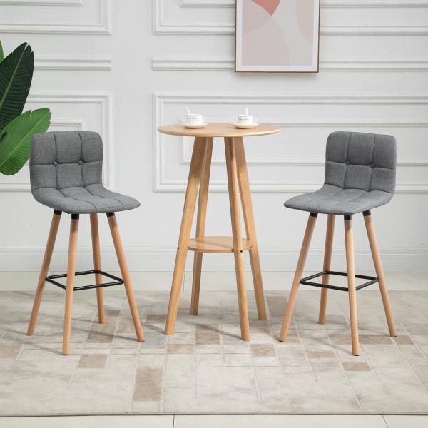 Conjunto de 2 Bancos de Bar Bancos Altos de Cozinha com Encosto Apoio para Pés Estilo Moderno 41,5x47x97,5 cm Cinzento