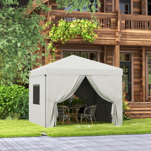 Tenda Dobrável 3x3 m Tenda de Jardim com 4 Paredes Laterais 2 Janelas de Malha Altura Ajustável Impermeável e Anti - UV Branco