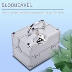 Estojo de Maquiagem Profissional Portátil de Cosméticos com Bandejas de 3 Níveis e Espelho 2 Chaves para Porta - Joias Manicure 15x15x20 cm Prata