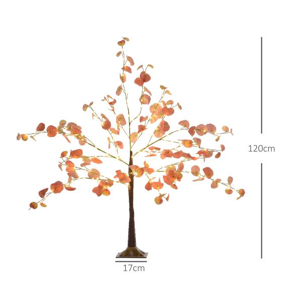 Árvore de Eucalipto Artificial 120 cm Árvore Artificial com 175 Luzes LED e Base Decoração Laranja e Marrom