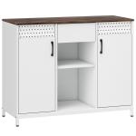Aparador de 2 Portas com Orifícios 2 Compartimentos e Gaveta Prateleiras Ajustáveis 100x40x80 cm Branco e Castanho Rústico