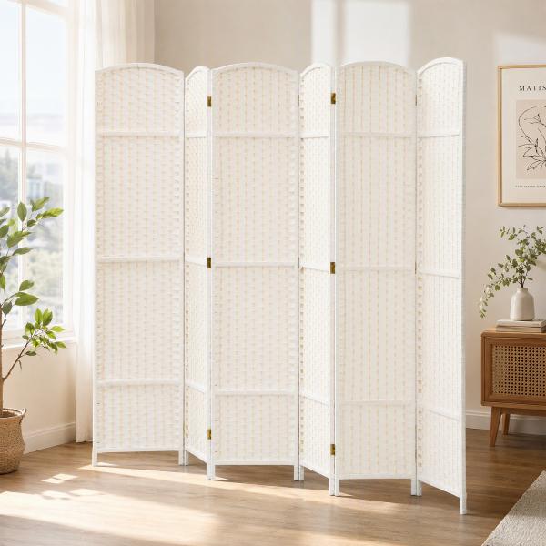 Biombo de 6 Painéis Separador de Ambientes Dobrável 240x170 cm para Sala de Estar Dormitório Escritório Branco