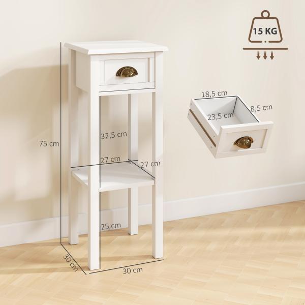 Conjunto de 2 Mesas Auxiliares Mesas de Cabeceira com Gaveta e Prateleira de Armazenamento para Quarto 30x30x75 cm Branco