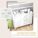 Aparador Sala de Estar Moderno com 2 Portas 3 Gavetas e Pés de Madeira de Pinho 90x32x80 cm Branco