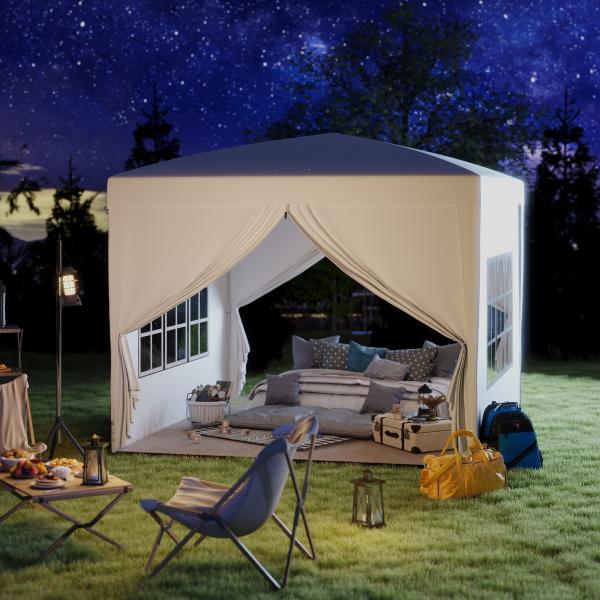 Tenda de Jardim com Paredes Laterais Amovíveis Janelas Porta com Zíper e Bolsa de Transporte 295x295x196 - 258 cm Branco