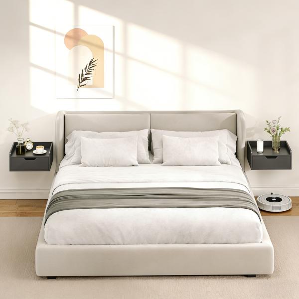 Conjunto de 2 Mesas de Cabeceira de Parede Flutuantes com 1 Gaveta para Quarto 40x30x19,5 cm Preto