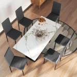 Conjunto de 6 Cadeiras de Sala de Jantar Estofadas em Linho e Pés de Metal para Cozinha Carga Máxima 120kg 41x50x97 cm Cinza