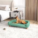 Sofá para Cães Cama Elevada para Cães Estofada com Almofada Lavável e Pés de Madeira de Pinho 98x67x25 cm Verde