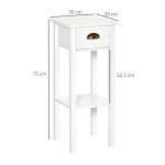 Mesa de Apoio com Gaveta e Prateleira de Armazenamento Estilo Moderno 30x30x75cm Branco