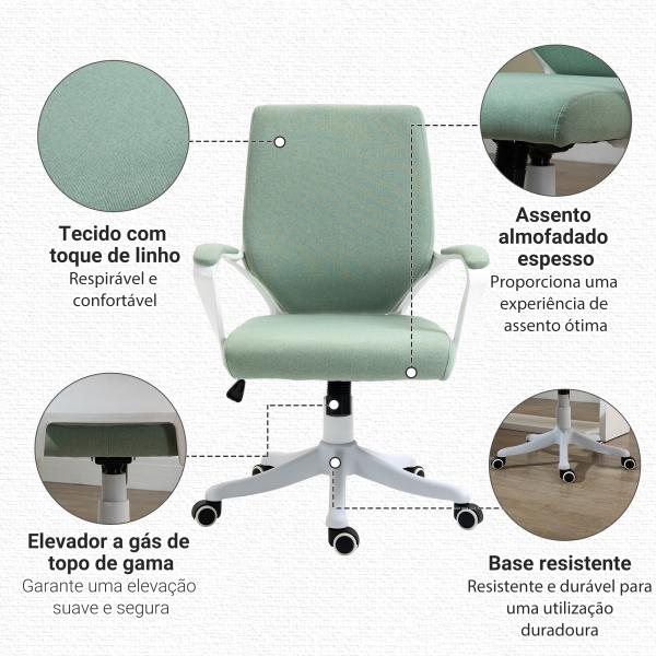 Cadeira de Escritório Ergonómica Giratória e com Altura Ajustável e Suporte Lombar 62x69x92 - 100 cm Verde