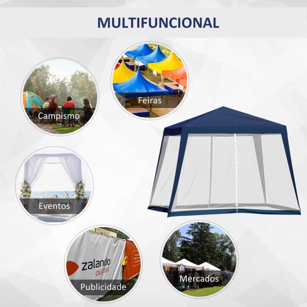 Tenda de Jardim 3x3m Tenda com 4 Partes Laterais Rede Mosquiteira com Zíper Proteção UV para Patio Azul