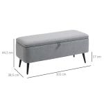 Banco de Armazenamento Estofado em Linho com Tampa Abatível e Pés de Aço Carga Máxima 150kg 101x38,5x44,5 cm Cinza