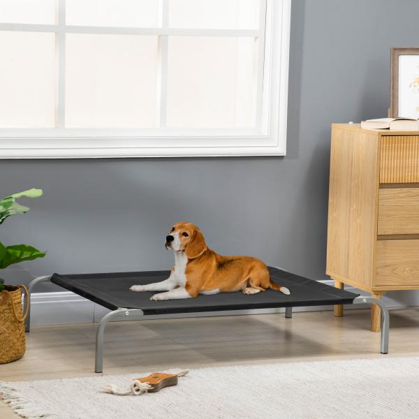 Cama Elevada para Animais de Estimação Cama para Cães e Gatos Desmontável Tecido Textilene Exterior Jardim Terraço 110x75x20 cm Preto