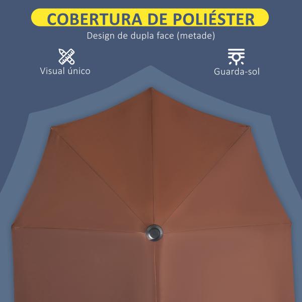 Chapéu de Sol de Parede 200x190x240 cm com Manivela Poste de Aço e Base Cruzada Anti - UV para Terraço Varanda Castanho
