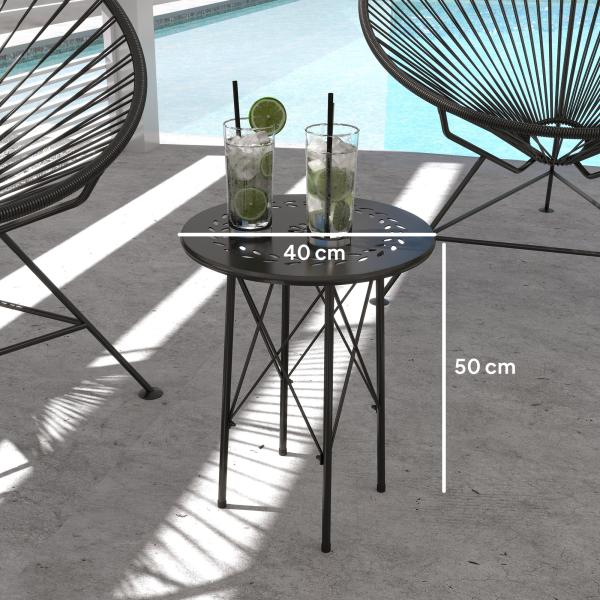 Mesa de Jardim Redonda Mesa de Varanda Ø40x50 cm com Pés Ajustáveis e Estrutura em Forma de X para Exterior e Interior Preto