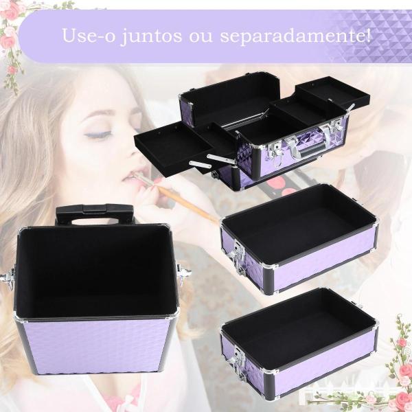 Mala de Maquilhagem Professional com Rodas Universais Diferentes Níveis e Alça Extensível 33,5x23x76 - 95,5 cm Roxo
