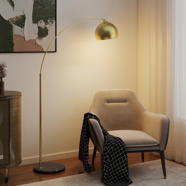 Candeeiro de Pé em Forma de Arco com Altura e Comprimento Ajustáveis com Interruptor de Pé 110 - 115x30x170 - 180 cm Dourado e Preto