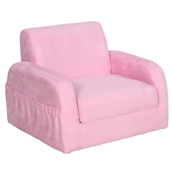 Poltrona Infantil Poltrona 2 em 1 para Crianças Dobrável em 2 Posições com Apoio de Braços e Assento Acolchoado 47x45x38cm Rosa
