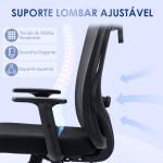 Cadeira de Escritório com Apoio para os Braços 2D Cadeira de Escritório com Altura Ajustável Apoio para a Cabeça Suporte Lombar Alto 67x64x117 - 127cm Preto