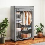 Roupeiro de Tecido Dobrável com 6 Prateleiras 1 Barra de Pendurar e Rodas para Dormitório Vestidor 103x43x162,5 cm Cinza