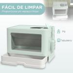 Caixa de Areia para Gatos Amovível com Pá Escova 2 Portas Entrada Principal e Saída Superior 48,5x38x36,5 cm Verde Claro