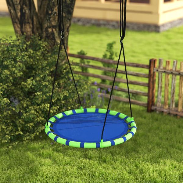 Baloiço para Crianças Redondo Baloiço de Jardim Infantil Ajustável Impermeável Carga 150kg Ø100x180 cm Preto e Azul
