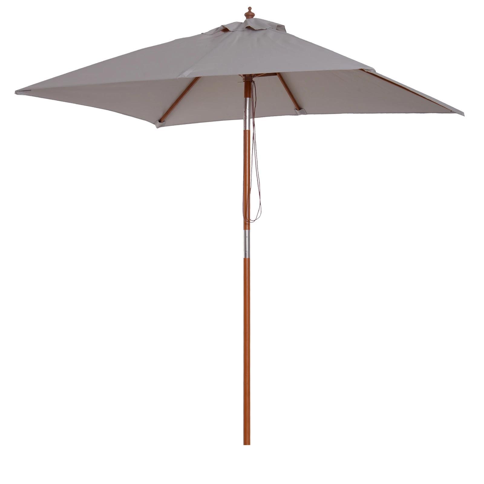 Chapéu de Sol de Jardim 200x150x230cm Chapéu de Sol Retangular Inclinável com Polia Duplo Teto e Mastro Desmontável de Madeira para Terraço Pátio Cinza