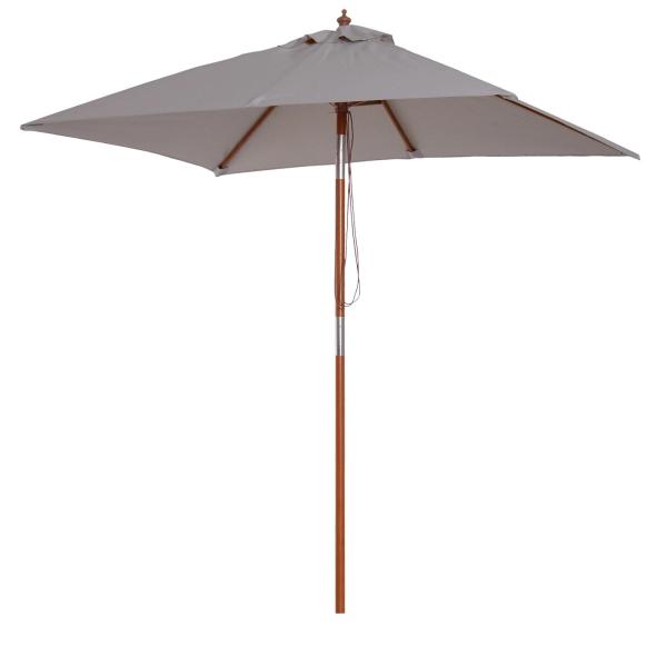 Chapéu de Sol de Jardim 200x150x230cm Chapéu de Sol Retangular Inclinável com Polia Duplo Teto e Mastro Desmontável de Madeira para Terraço Pátio Cinza