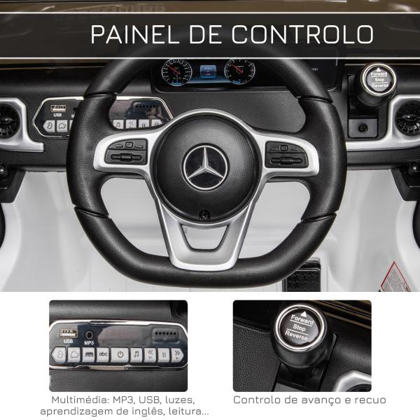Carro Elétrico BENZ G500 Todo - o - Terreno com Bateria 12V Veículo Elétrico com Música Buzina Velocidade 3 - 5 km/h Branco
