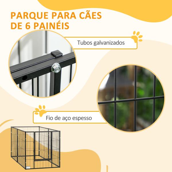 Parque para Cães de 6 Painéis com Largura Ajustável e Estrutura de Aço 82,5 - 150x79x81 cm Preto