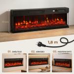 Lareira Elétrica de Encastrar ou Independente 750/1500W, 3 Lados, 12 Cores de Chama 3D, Termóstato, Telecomando, Preta