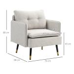 Poltrona Sala de Estar Poltrona Relax com Apoio para os Braços Assento Acolchoado e Pés de Aço 76x68x80 cm Creme