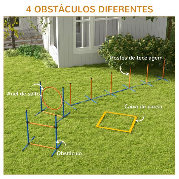 Jogo de Agilidade para Cães de 4 Peças com Piquetes para Slalom Zona de Descanso Valla e Anel de Salto Laranja e Azul