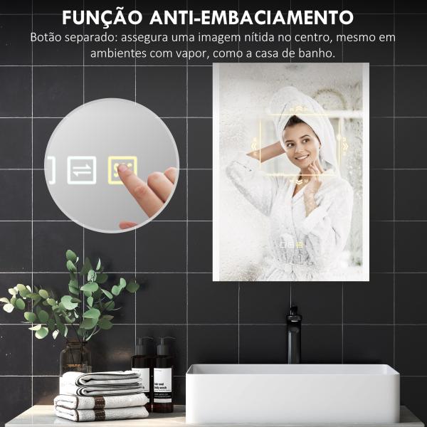 Espelho de Casa de Banho com Luz LED 70x50 cm 3 Cores de Luz Função Antiembaciamento Função de Memória IP44 Prata