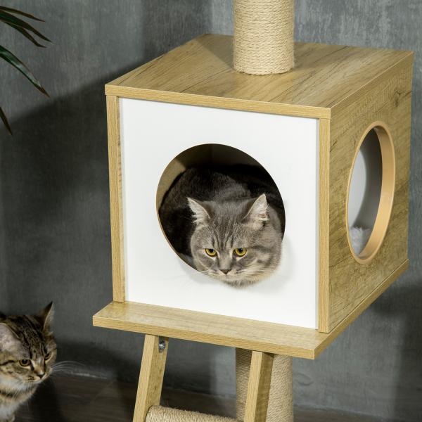 Árvore para Gatos do Chão ao Teto 220 - 260cm com Altura Ajustável Plataformas Rede Caverna Poste de Juta 40x40225 - 285cm Bege