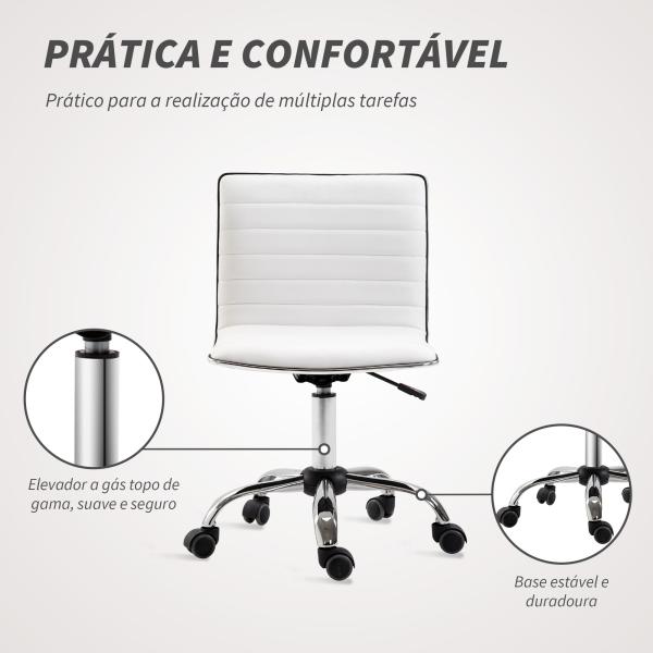 Cadeira de Escritório sem Apoio para os Braços Cadeira de Escritório Giratória com Altura Ajustável 48x52x78 - 90 cm Branco