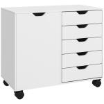 Gaveteiro de Escritório com Rodas, 5 Gavetas, Prateleira Ajustável e Suporte para Impressora, 78x40x66,5 cm, Branco