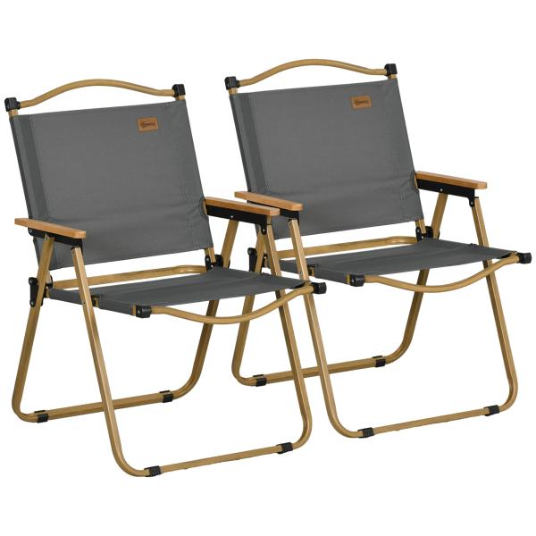Conjunto de 2 Cadeiras Dobráveis de Campismo Cadeiras Portáteis com Apoios de Braços e Estrutura em Aço Cadeiras para Pesca 54x59x78 cm Cinzento Escuro