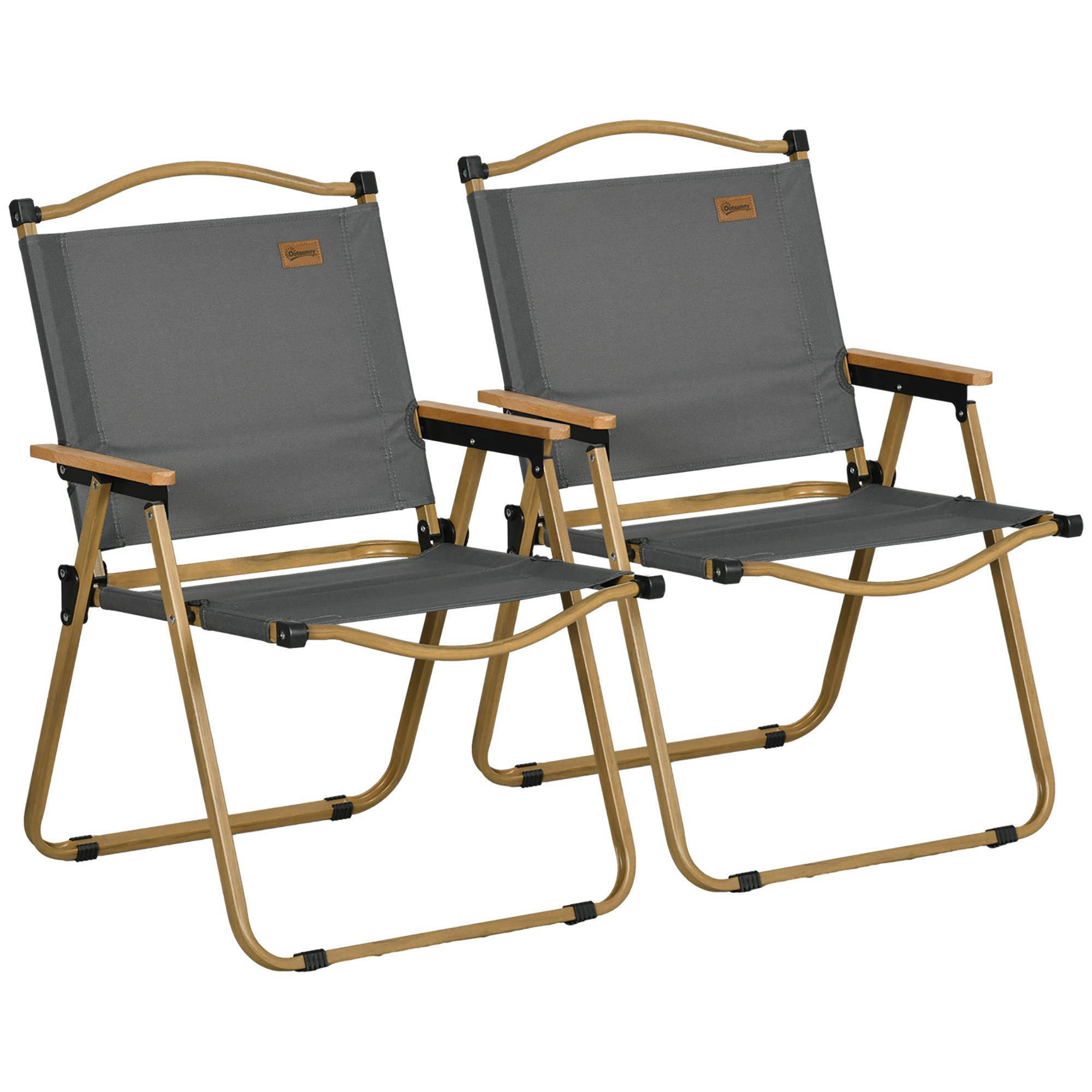 Conjunto de 2 Cadeiras Dobráveis de Campismo Cadeiras Portáteis com Apoios de Braços e Estrutura em Aço Cadeiras para Pesca 54x59x78 cm Cinzento Escuro