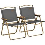 Conjunto de 2 Cadeiras Dobráveis de Campismo Cadeiras Portáteis com Apoios de Braços e Estrutura em Aço Cadeiras para Pesca 54x59x78 cm Cinzento Escuro