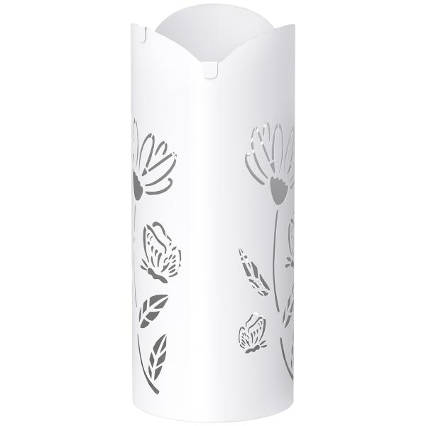 Suporte para Guarda Chuva em Aço com 4 Ganchos Bandeja de Gotejamento Amovível para Entrada ou Escritório Branco 17x17x41 cm