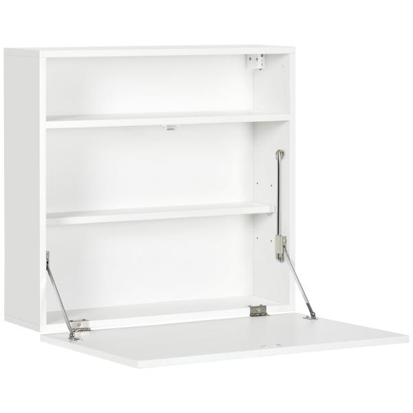Secretária de Parede Pequena Dobrável com Prateleiras de Armazenamento Multifuncional Moderna para Estúdio Escritório Quarto Branco 64x20x60 cm