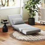 Poltrona 2 em 1 Sofá Cama Individual Dobrável com Encosto Ajustável e Almofada Carga 150 kg 72x78x79 cm Cinza