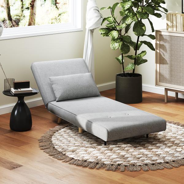 Poltrona 2 em 1 Sofá Cama Individual Dobrável com Encosto Ajustável e Almofada Carga 150 kg 72x78x79 cm Cinza
