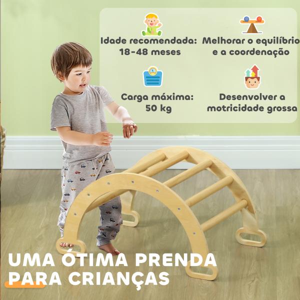 Arco de Aprendizagem para Crianças 2 em 1 Arco de Escalar para Crianças de 18 - 48 Meses Baloiço Bebés 68x42x36 cm Madeira
