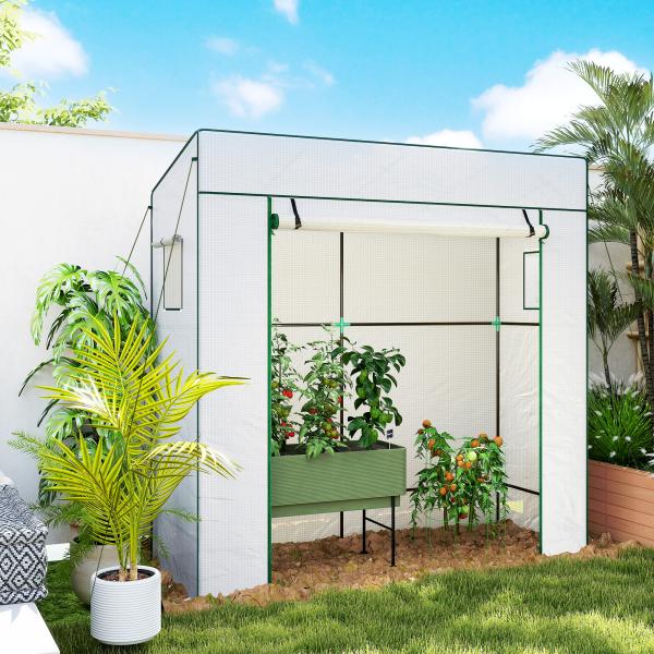 Estufa de Exterior com Janelas de Rede e Porta com Fecho de Correr para Cultivar Plantas e Flores 196x77x197 cm Branco