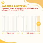 Barreira de Segurança para Cães Extensível para Escadas e Portas 75 - 95cm com Extensão de 10 cm Altura 76 cm Branco