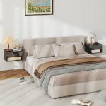 Conjunto de 2 Mesas de Cabeceira Suspensas com Gaveta Prateleira Aberta para Quarto 37x32x21 cm Preto Brilhante
