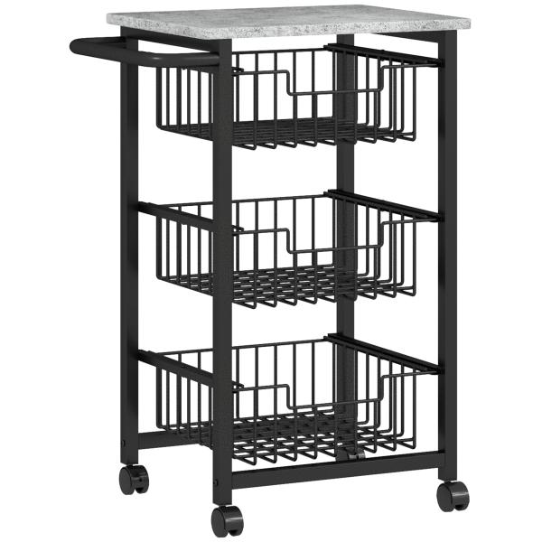 Fruteira para Cozinha Carrinho de Cozinha com 3 Cestas e Estrutura de Aço 49,5x31x69 cm Cinza Claro