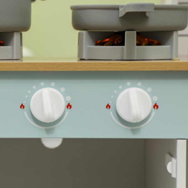 Cozinha de Madeira para Crianças com Sons Lavatório Micro - Ondas Máquina de Gelo e Acessórios 88,6x31,7x90,4 cm Branco